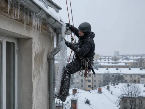 Îndepărtare de țurțuri de pe jgheab și burlan — intervenții de iarnă